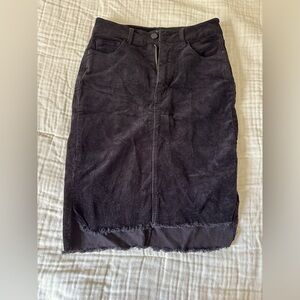 Black Label corduroy pencil skirt. High low, distressed hem.